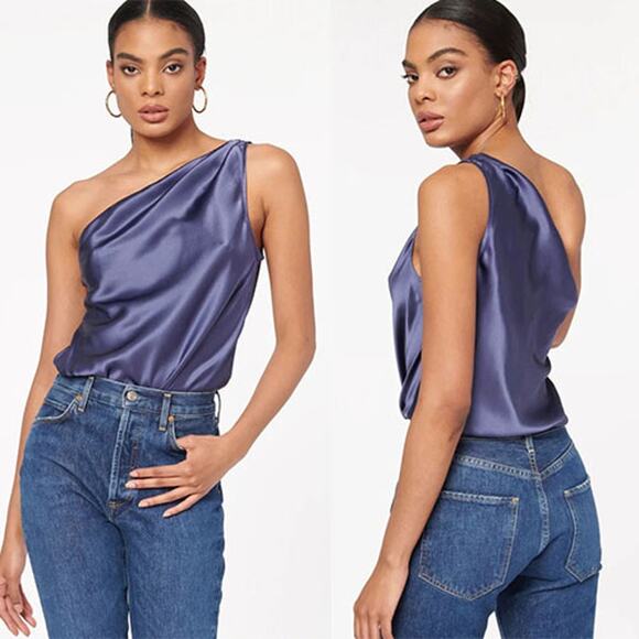 NWT Cami NYC Darby One Shoulder Sexy Thong Bodysuit Top Night Shadow Size Medium - Picture 1 of 8